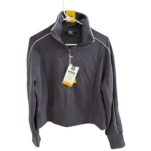 Members Mark Womens Sandwash Half Zip Pullover Dark Gray Charcoal Piping Size M